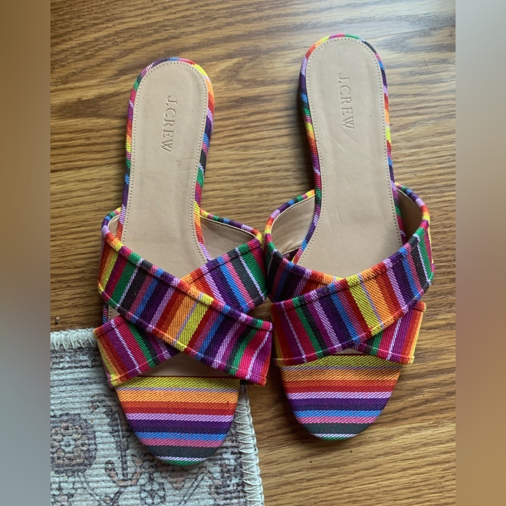 J.Crew Multi Colored Slip On Sandals Women Size 10.5 Summer Footwear